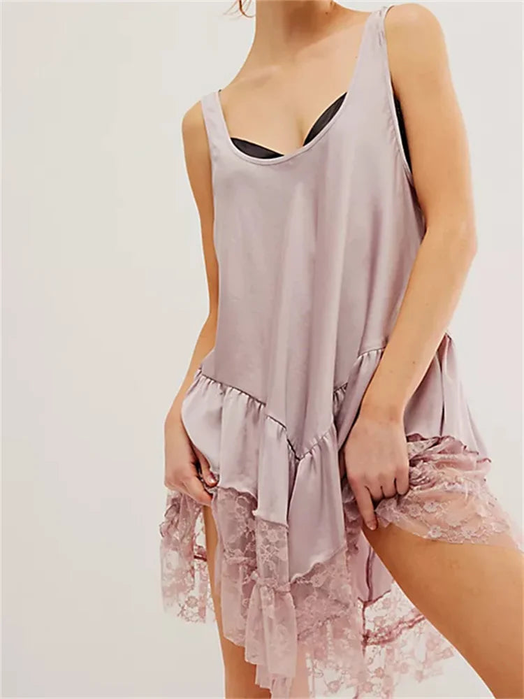 Low Cut Lace Patchwork Mini Dresses - View 3