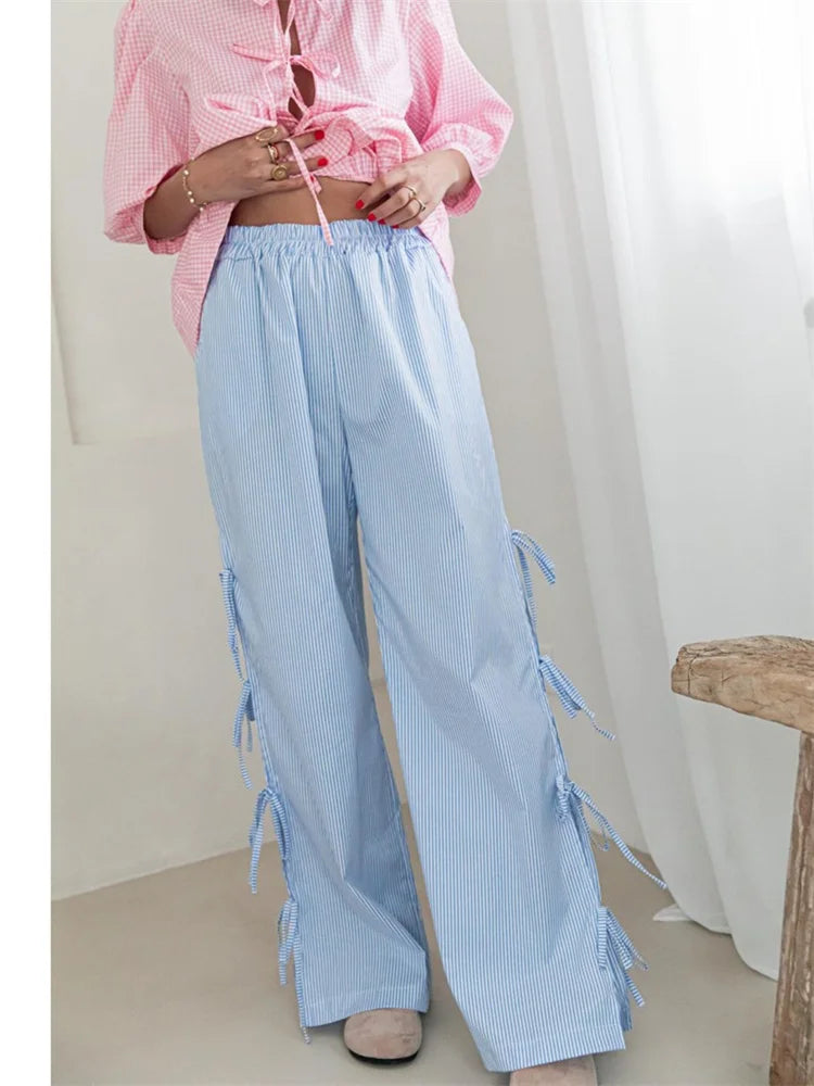 Lace Floral See-Through Elastic Waist Wide Leg Pant