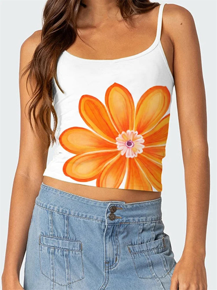 Floral Backless Spaghetti Strap Retro Crop Top