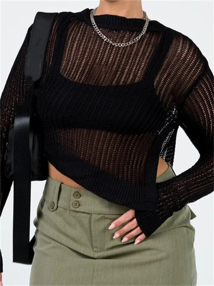 Asymmetrical Hem Cutout Casual Basic Knitted Long Sleeve Solid Split Pullovers Sweater 8