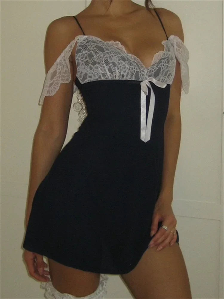 Patchwork Deep V-Neck Mini Dress