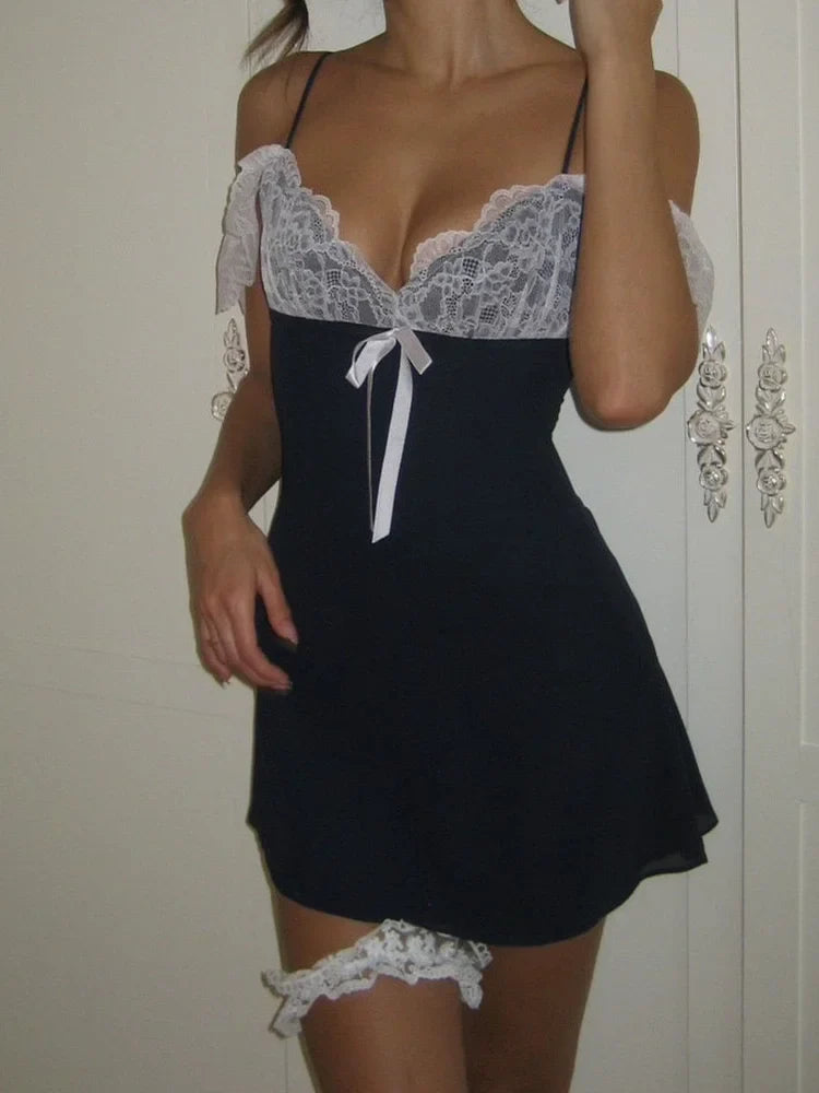 Patchwork Deep V-Neck Mini Dress