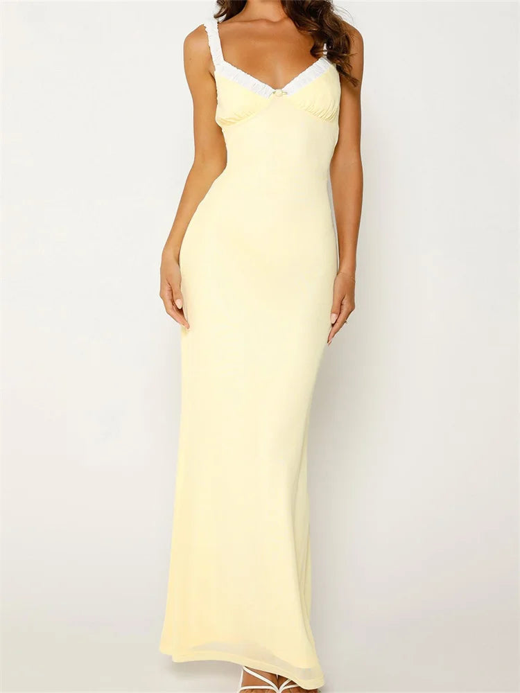 Floral Mesh V-Neck Lace Trim Slip Maxi Dress 4