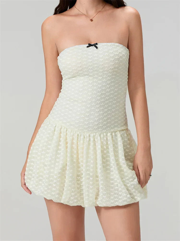 Lace Bow Off-Shoulder Mini Dress white / S minidress-250223