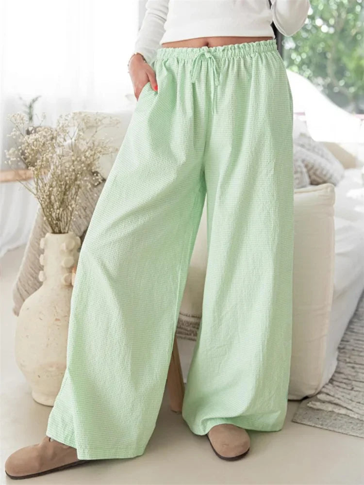 Plaid Print Drawstring Elastic Waist Loose Pant