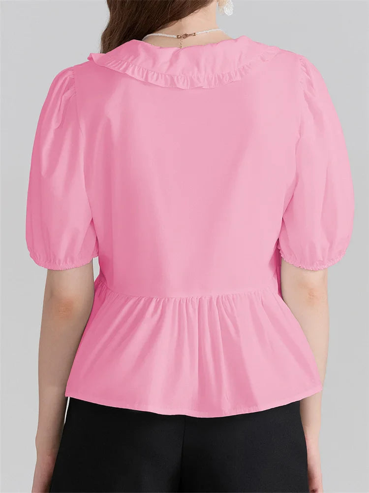 V-neck Front Bowknot Tie-Up Blouse