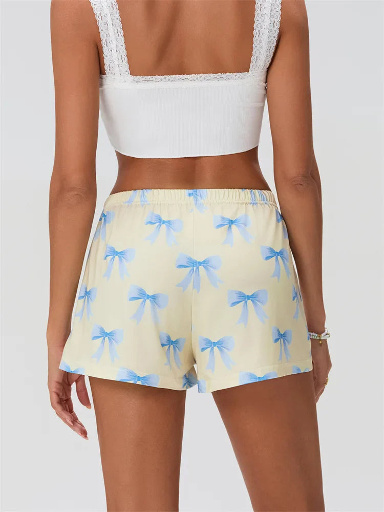 Bow Print Elastic Sleep Short