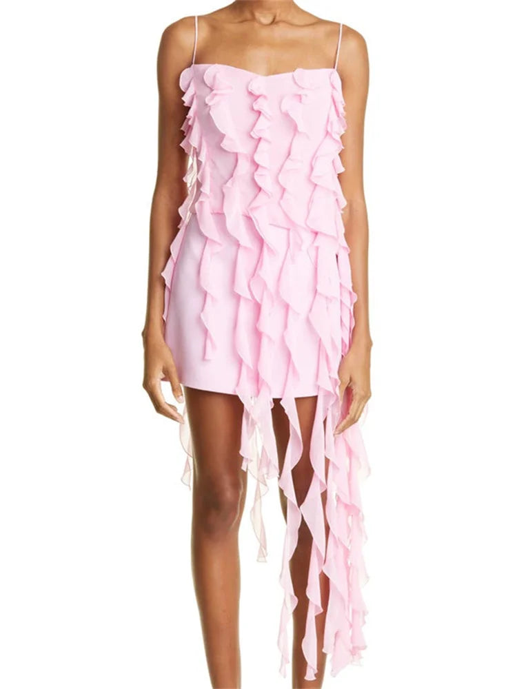 Irregular Hem Ruffle Mini Dress
