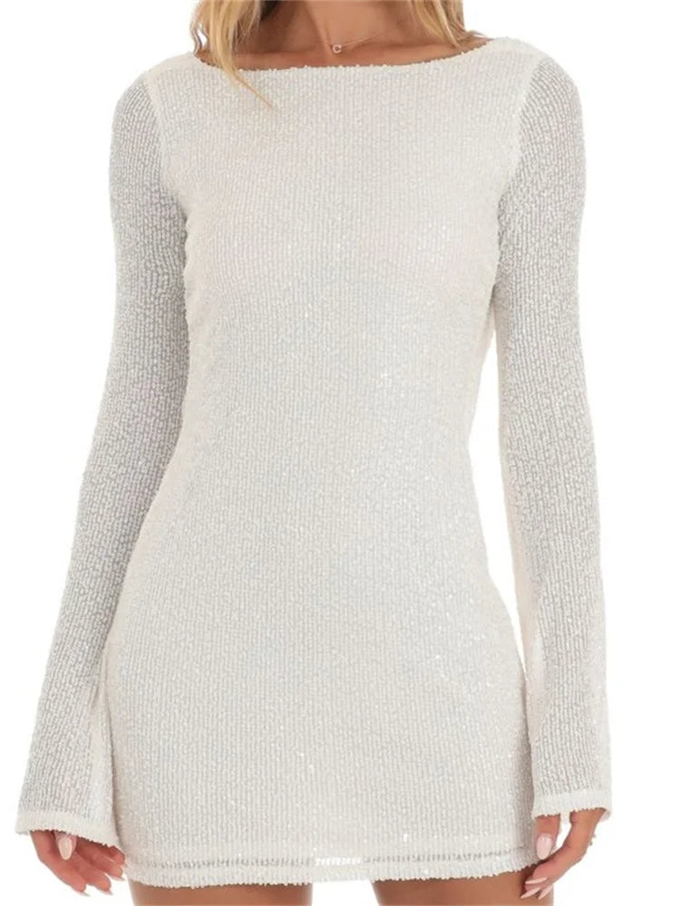 Sequin Backless Mini Dress in WHITE - View 2