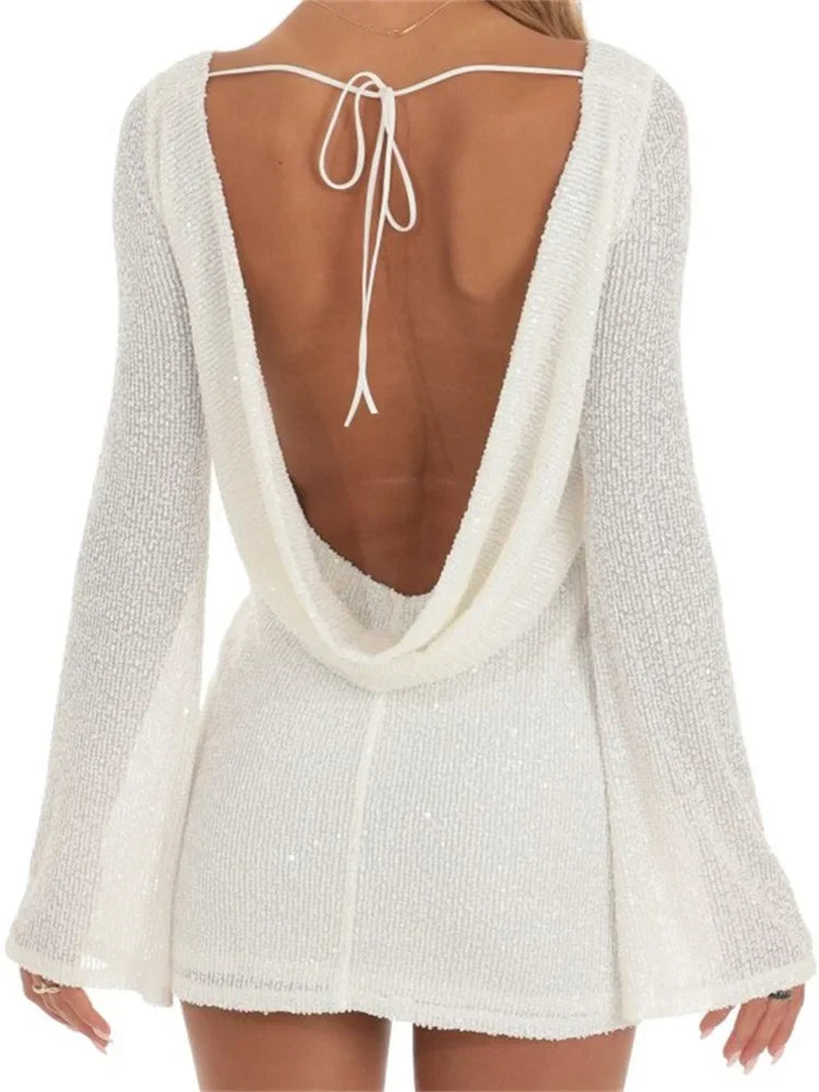 Sequin Backless Mini Dress in WHITE - View 4