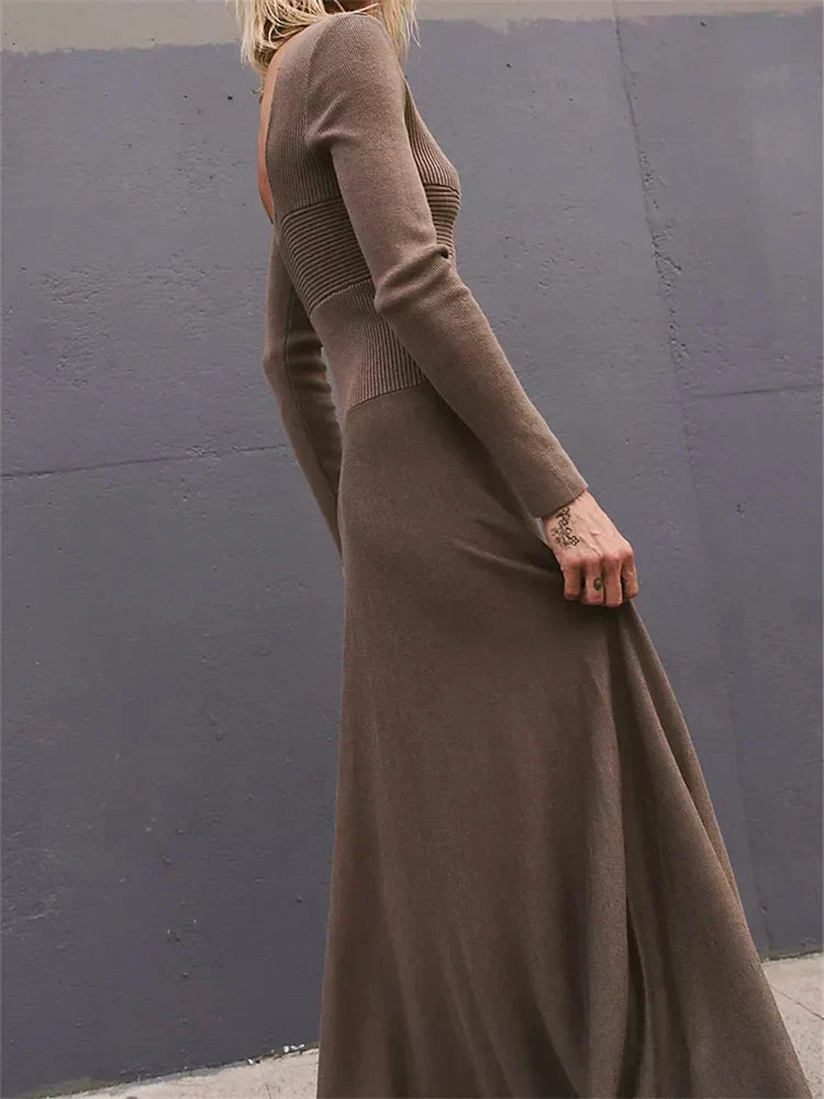 Fall Square Neck Sleeve Knitted Pleated Holiday