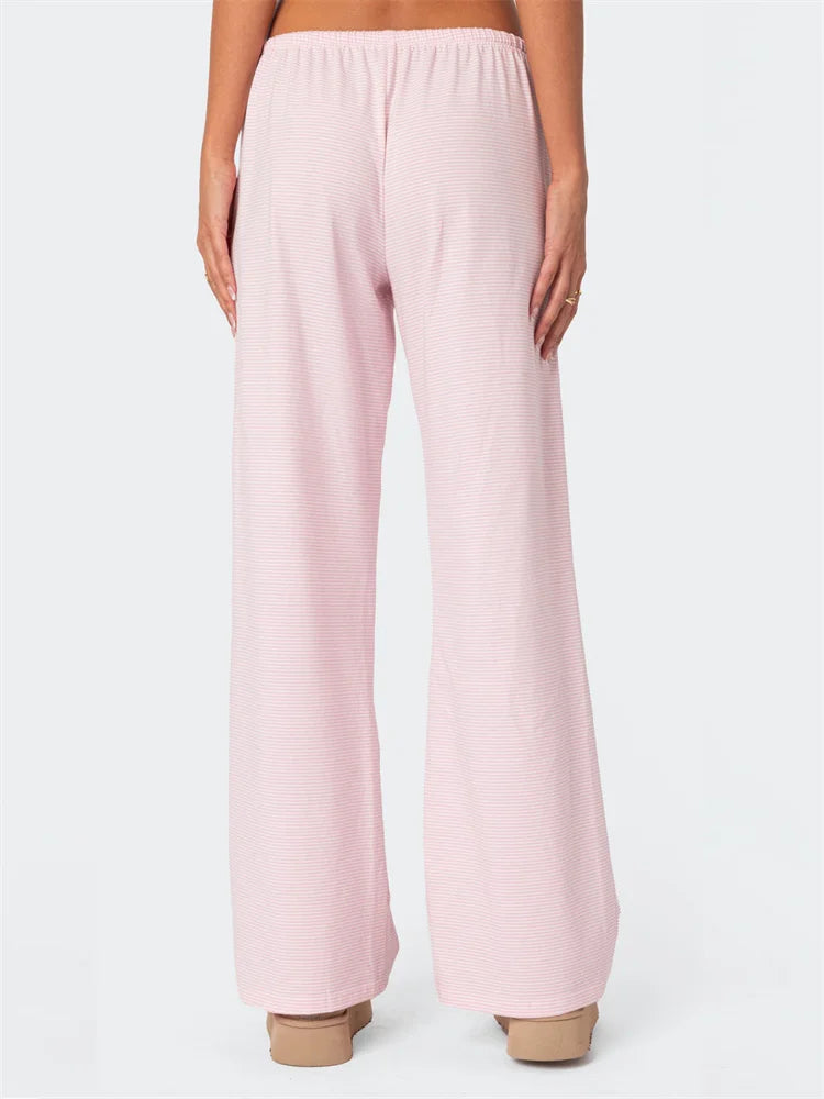 Striped Tie-Up Elastic Waist Loose Casual Pant