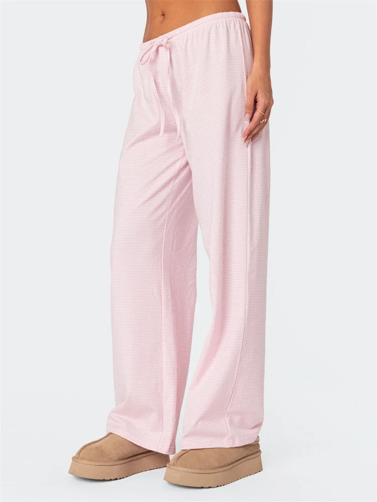 Striped Tie-Up Elastic Waist Loose Casual Pant