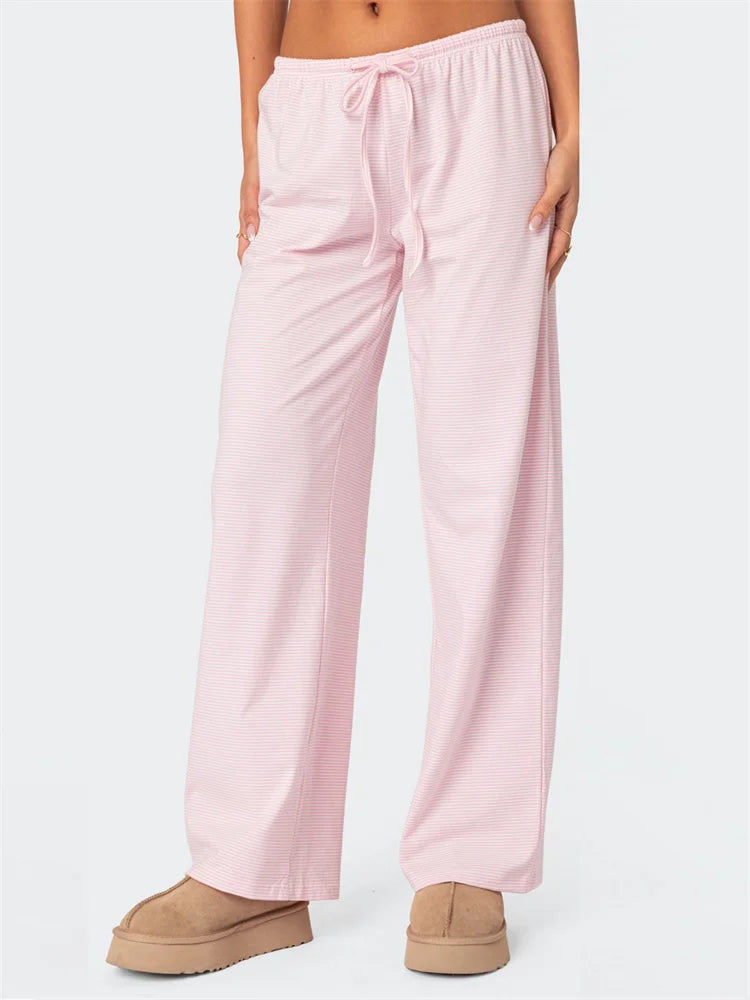 Striped Tie-Up Elastic Waist Loose Casual Pant