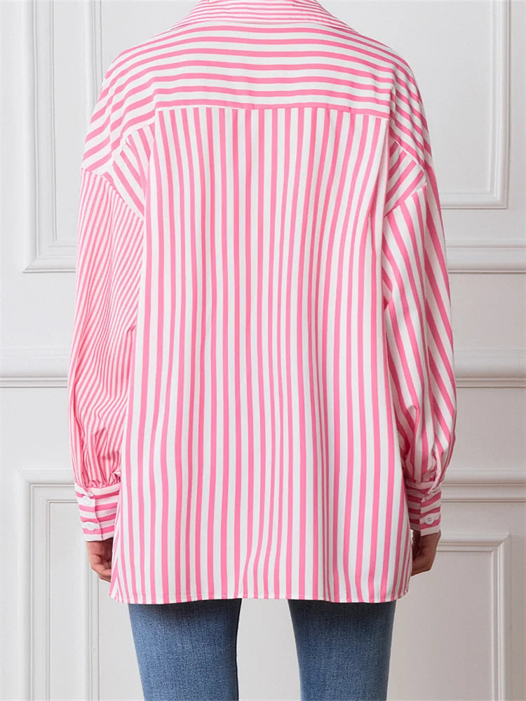 Striped Patchwork Button-Down Blouse