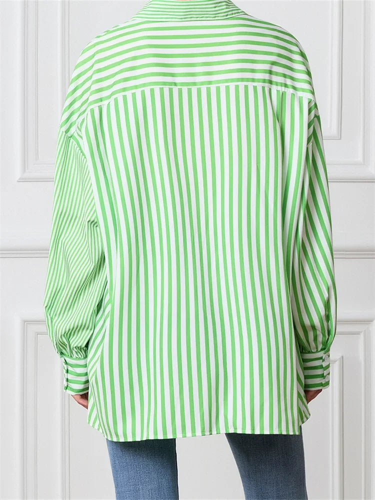Striped Patchwork Button-Down Blouse