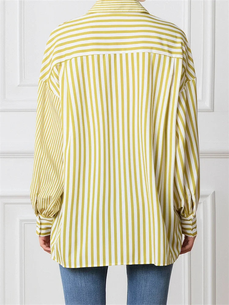 Striped Patchwork Button-Down Blouse