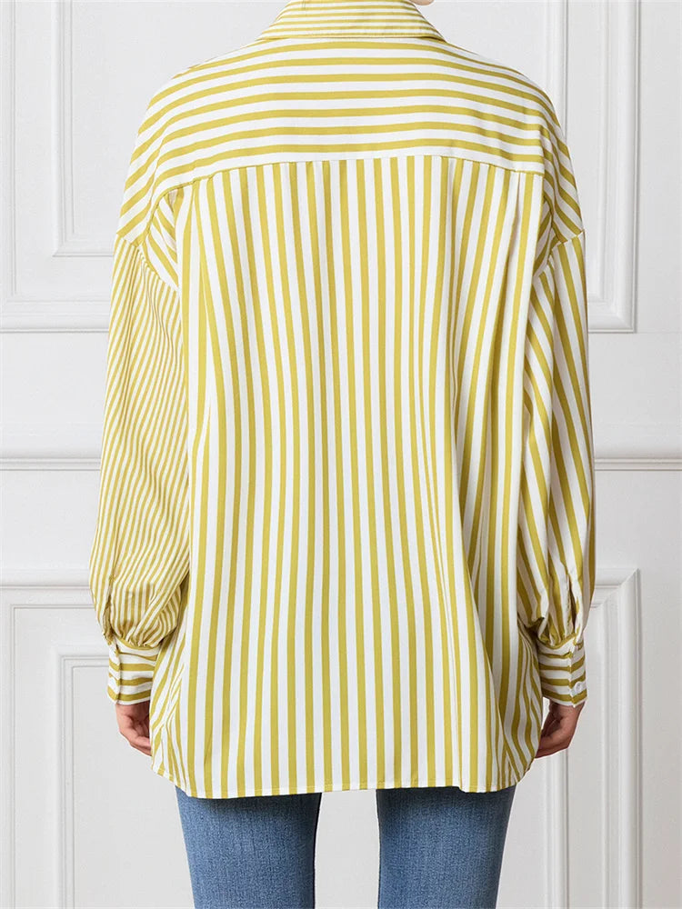 Striped Patchwork Button-Down Blouse