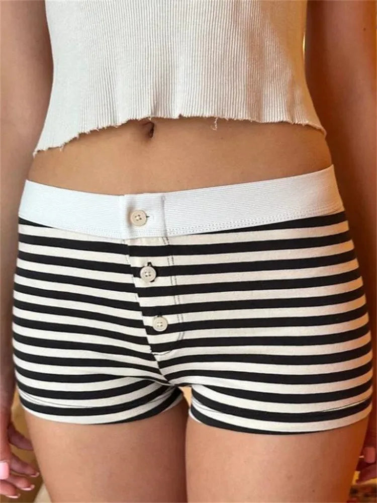 FLower Striped Button Sleep Short