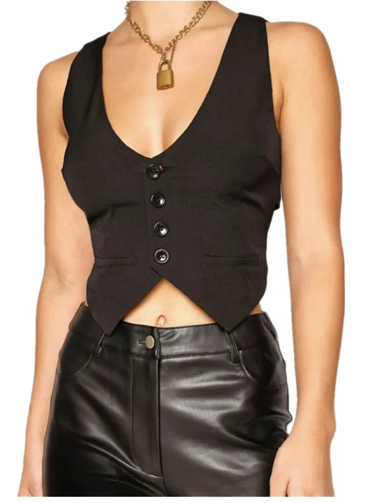 Y2K Bustiers Buttons Up Vest Waistcoat Summer Cropped V-neck Backless Slim Fit Corset Streetwear Crop Top 8