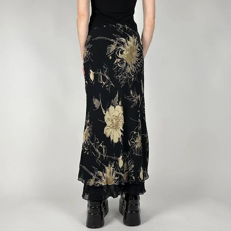 Vintage Floral Print Low Rise Slim-Fitting Streetwear Skirt