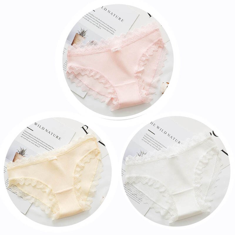 3pcs Lace Panties Underwear Seamless Cute Bow Briefs Soft Comfort Lingerie Female Underpant