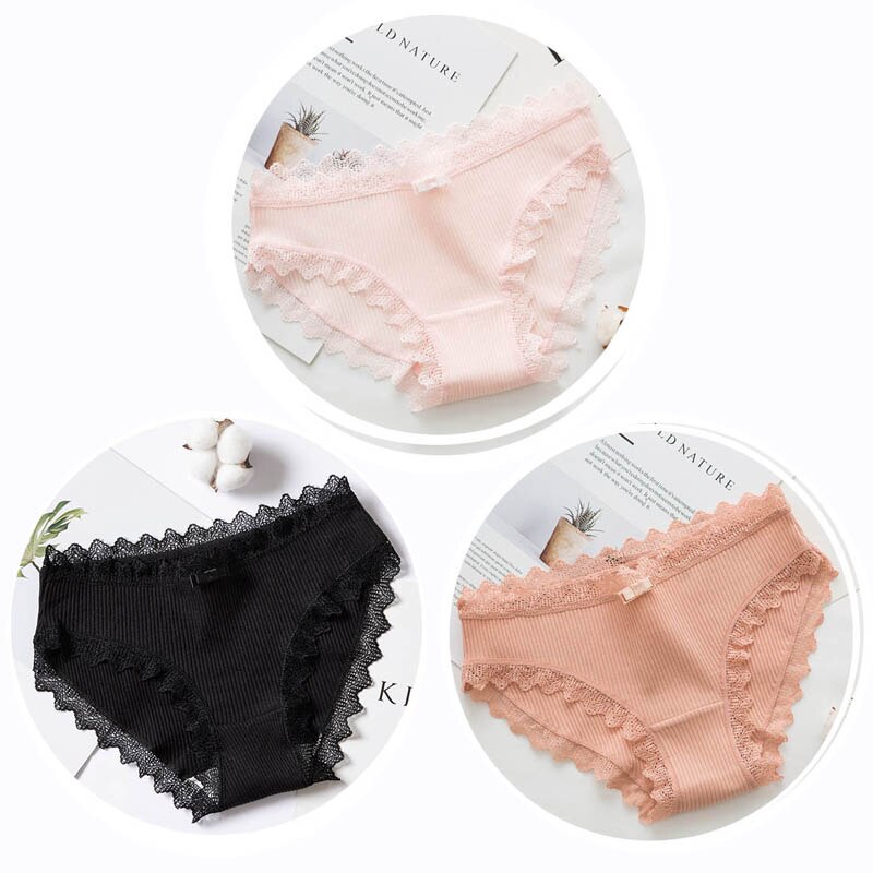 3pcs Lace Panties Underwear Seamless Cute Bow Briefs Soft Comfort Lingerie Female Underpant