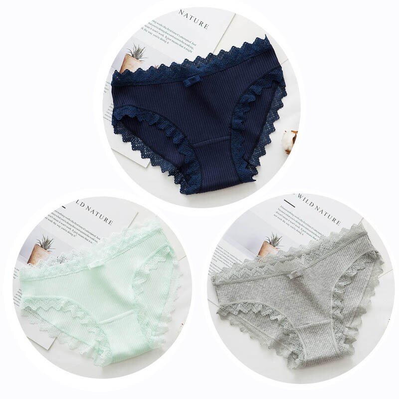3pcs Lace Panties Underwear Seamless Cute Bow Briefs Soft Comfort Lingerie Female Underpant