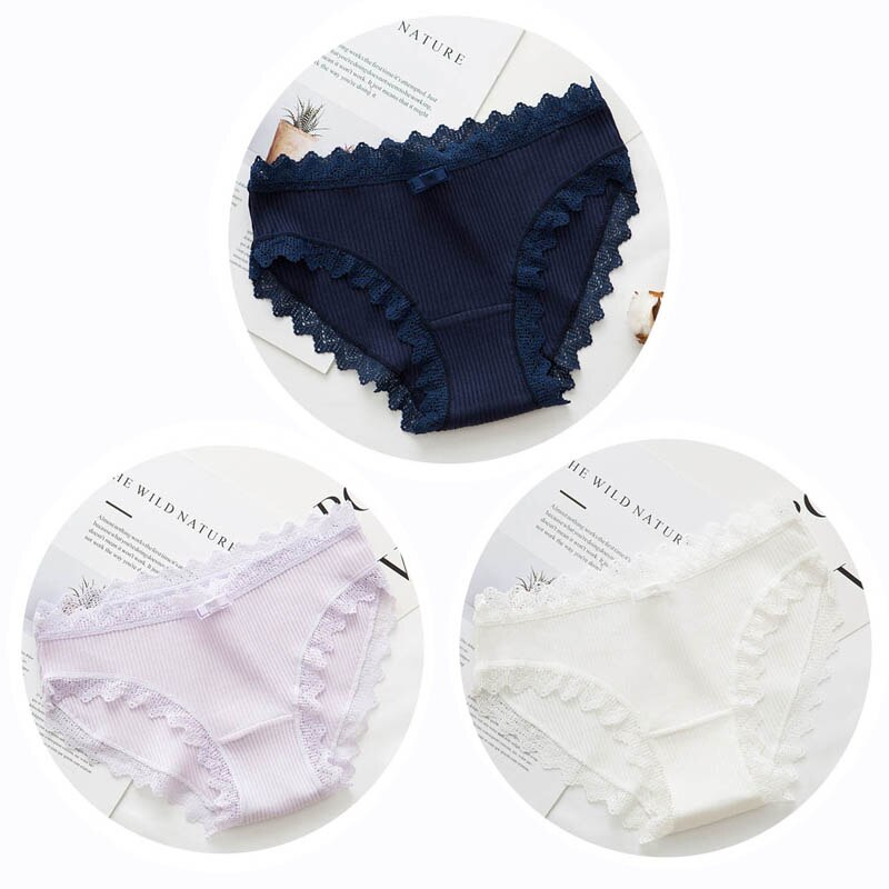3pcs Lace Panties Underwear Seamless Cute Bow Briefs Soft Comfort Lingerie Female Underpant