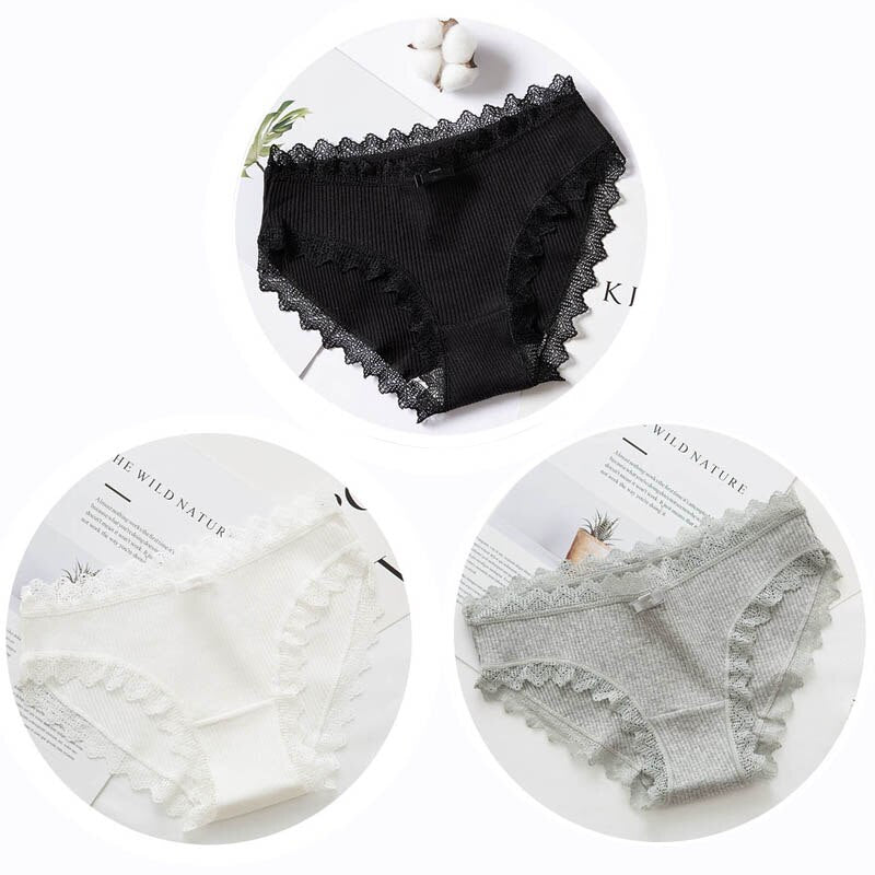 3pcs Lace Panties Underwear Seamless Cute Bow Briefs Soft Comfort Lingerie Female Underpant