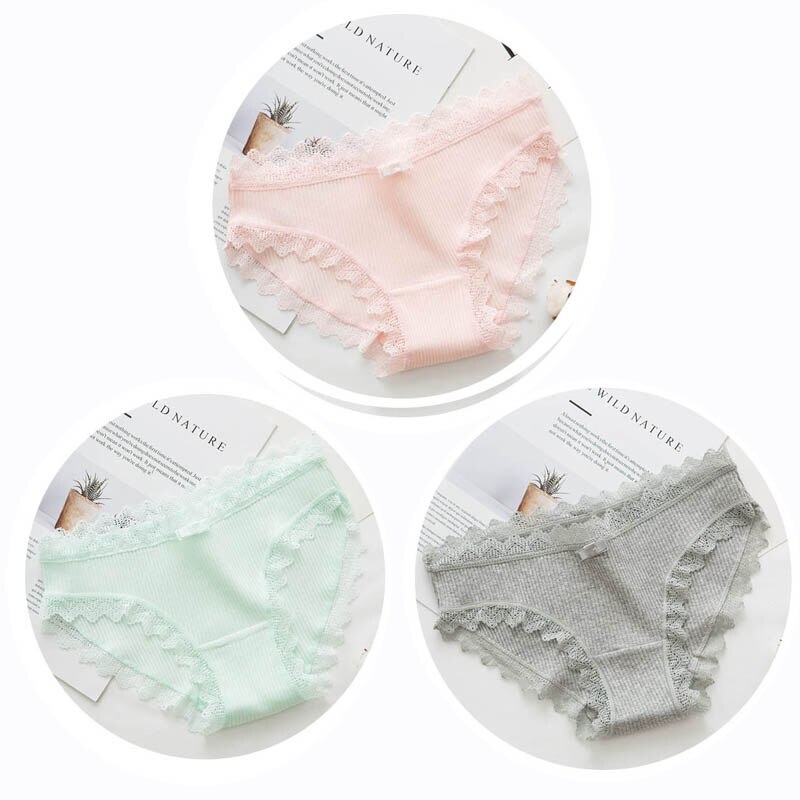 3pcs Lace Panties Underwear Seamless Cute Bow Briefs Soft Comfort Lingerie Female Underpant