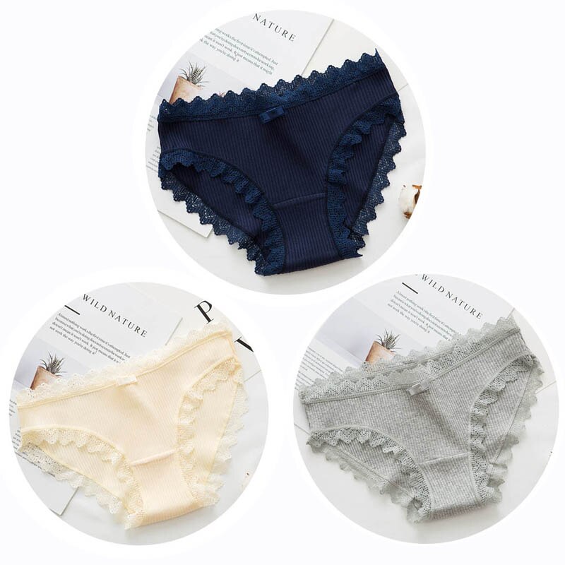 3pcs Lace Panties Underwear Seamless Cute Bow Briefs Soft Comfort Lingerie Female Underpant