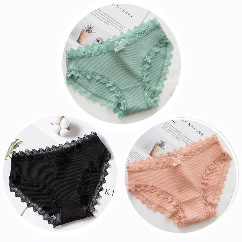 3pcs Lace Panties Underwear Seamless Cute Bow Briefs Soft Comfort Lingerie Female Underpant