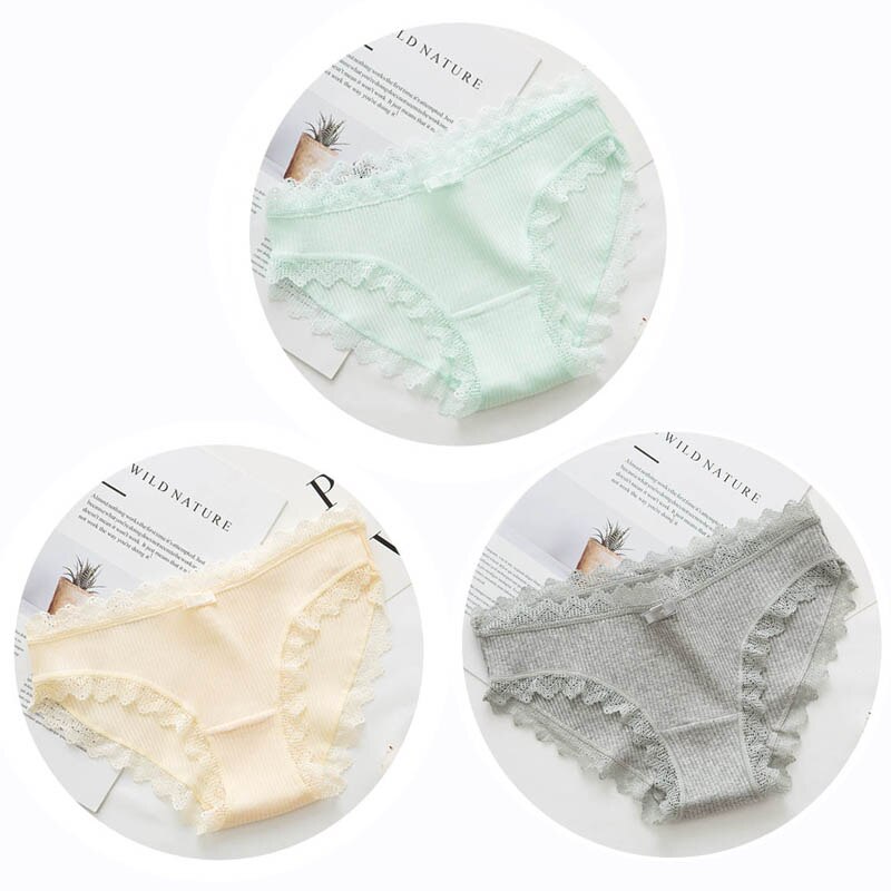 3pcs Lace Panties Underwear Seamless Cute Bow Briefs Soft Comfort Lingerie Female Underpant