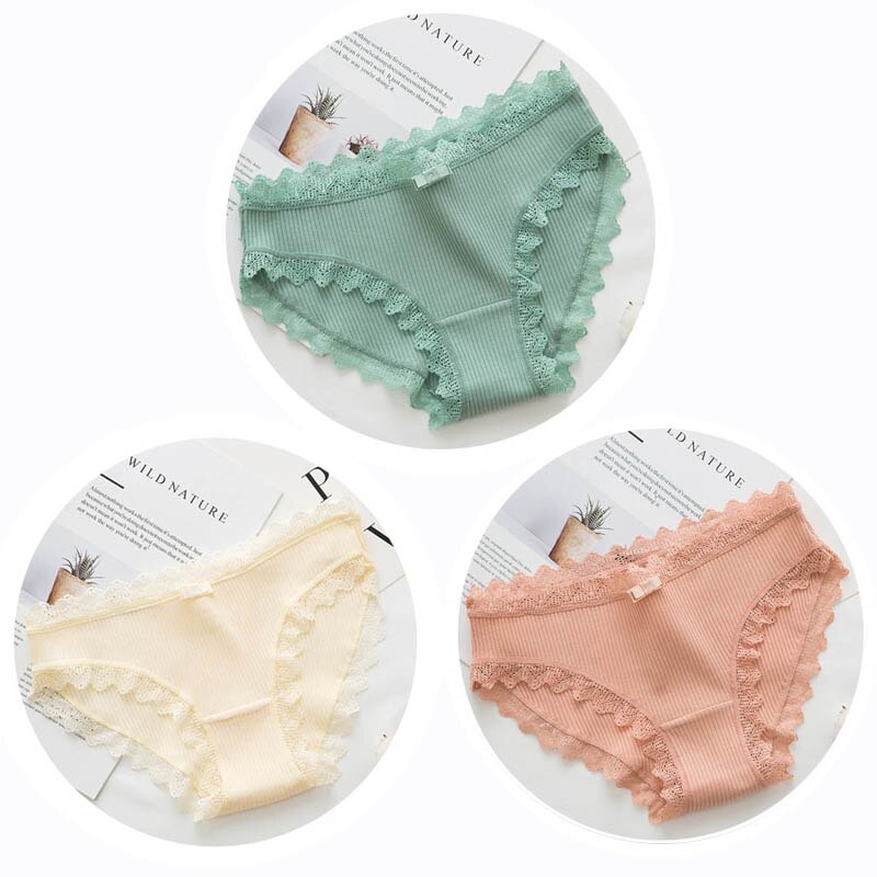 3pcs Lace Panties Underwear Seamless Cute Bow Briefs Soft Comfort Lingerie Female Underpant