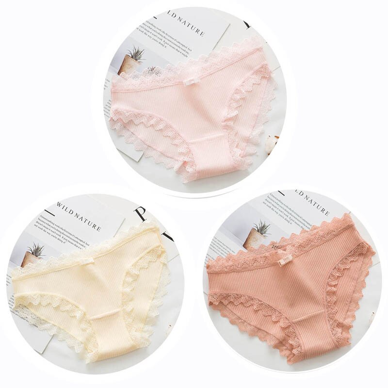 3pcs Lace Panties Underwear Seamless Cute Bow Briefs Soft Comfort Lingerie Female Underpant