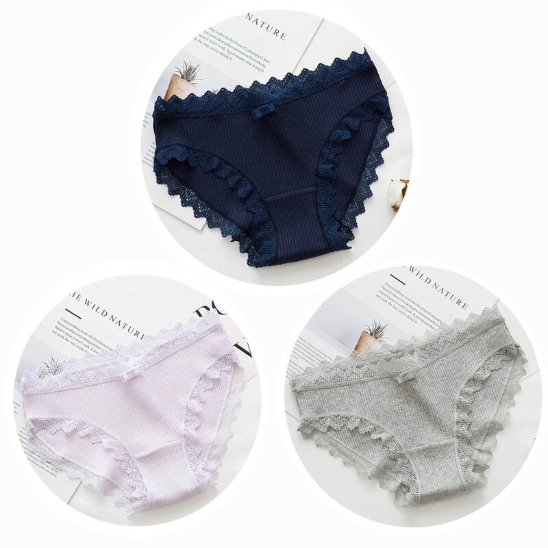 3pcs Lace Panties Underwear Seamless Cute Bow Briefs Soft Comfort Lingerie Female Underpant