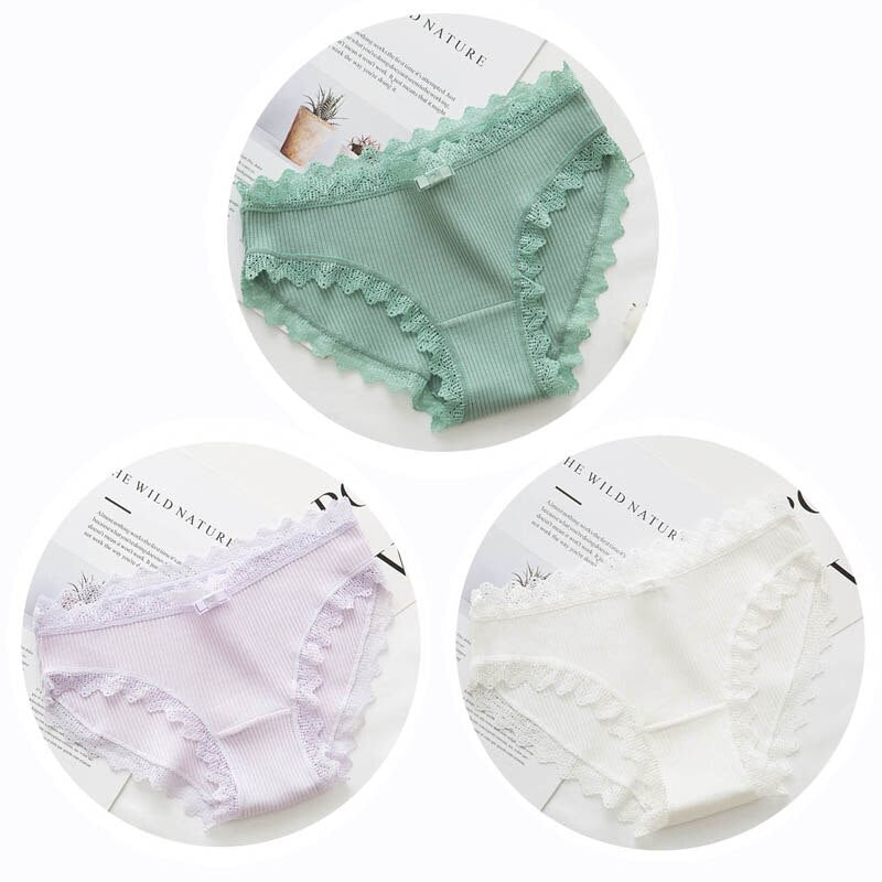 3pcs Lace Panties Underwear Seamless Cute Bow Briefs Soft Comfort Lingerie Female Underpant