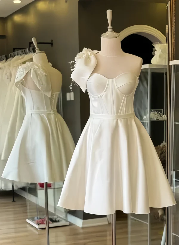 Charming Bow One Shoulder A Line Short 7th Grade Homecoming Dress White Formal 21st Birthday Outfits D545