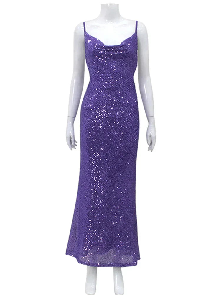 Sequin V-Neck Spaghetti Strap Bodycon Dress