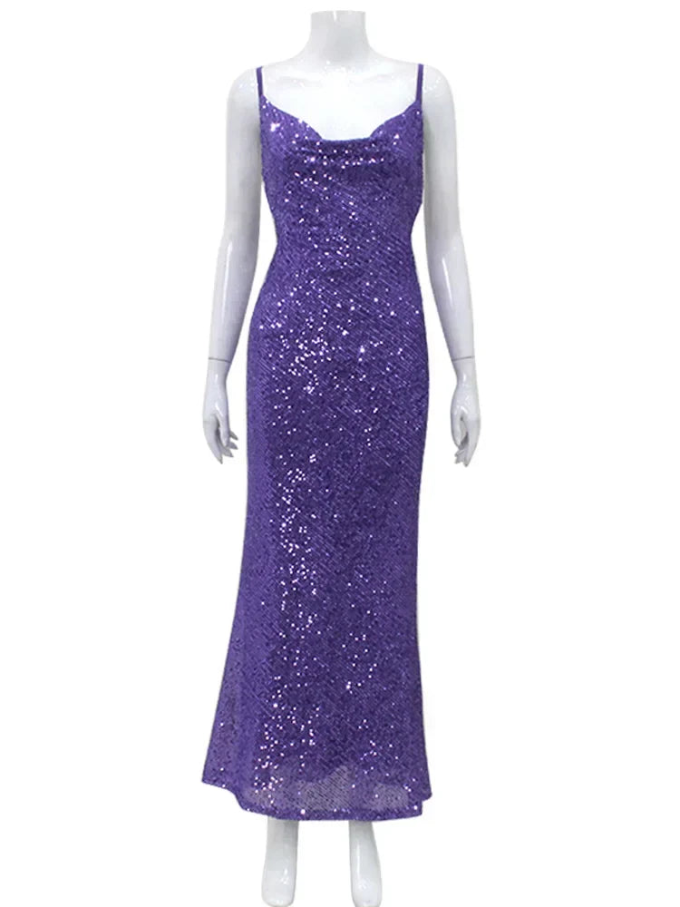 Sequin V-Neck Spaghetti-Strap Bodycon Maxi Dress 5