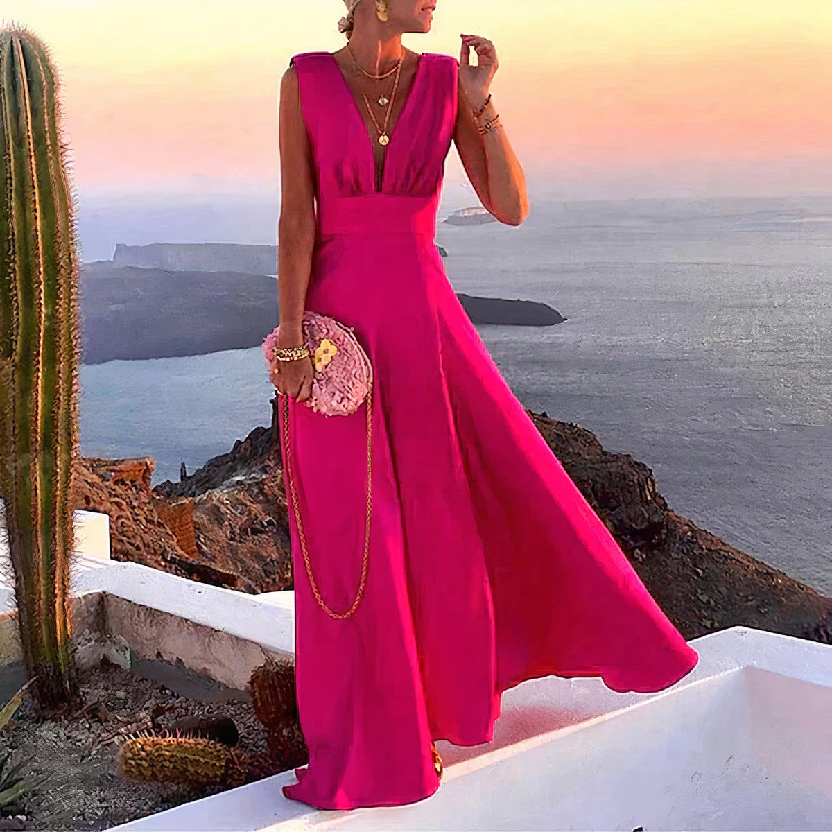 Floral Print Deep V-Neck Spaghetti Strap Flowy Maxi Dress - View 3