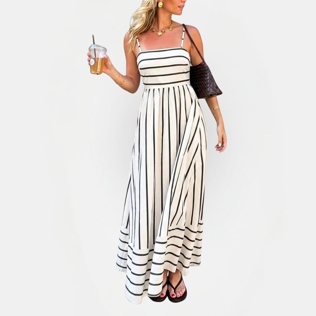 Striped Square Neck Spaghetti Strap Maxi Dress 5