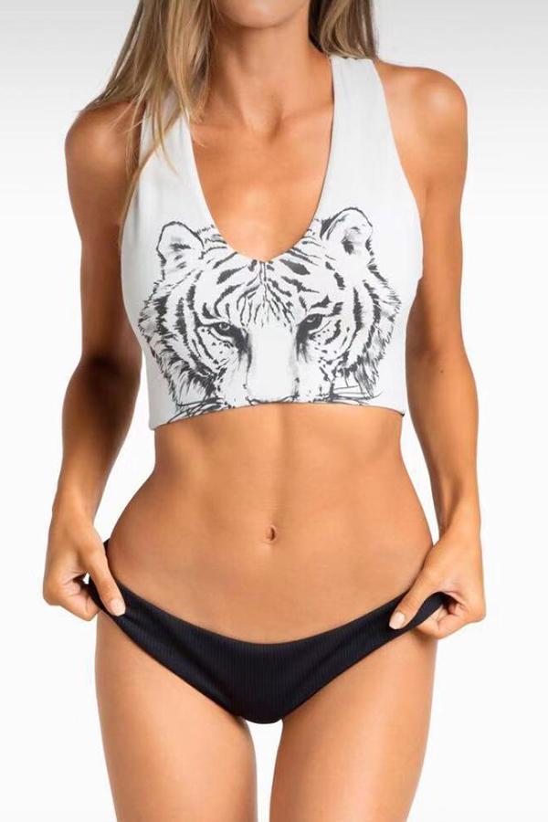 Tiger Printed Bikini Swimsuit (With Zipper) - Fashionpara