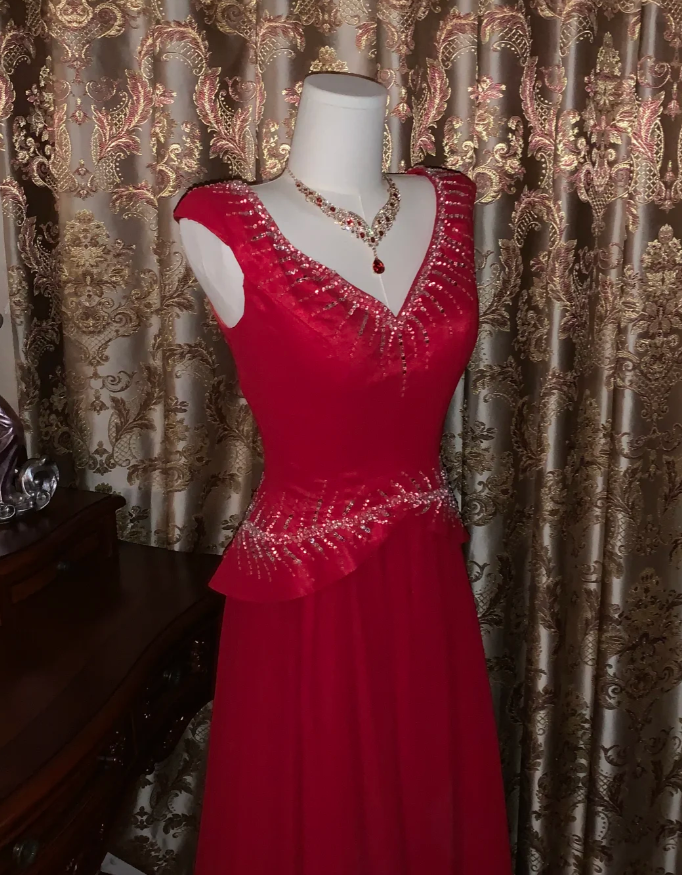 Glitter V Neck Sleeveless Satin Tulle Beaded Mermaid Long Evening Dress Party Gown D1749