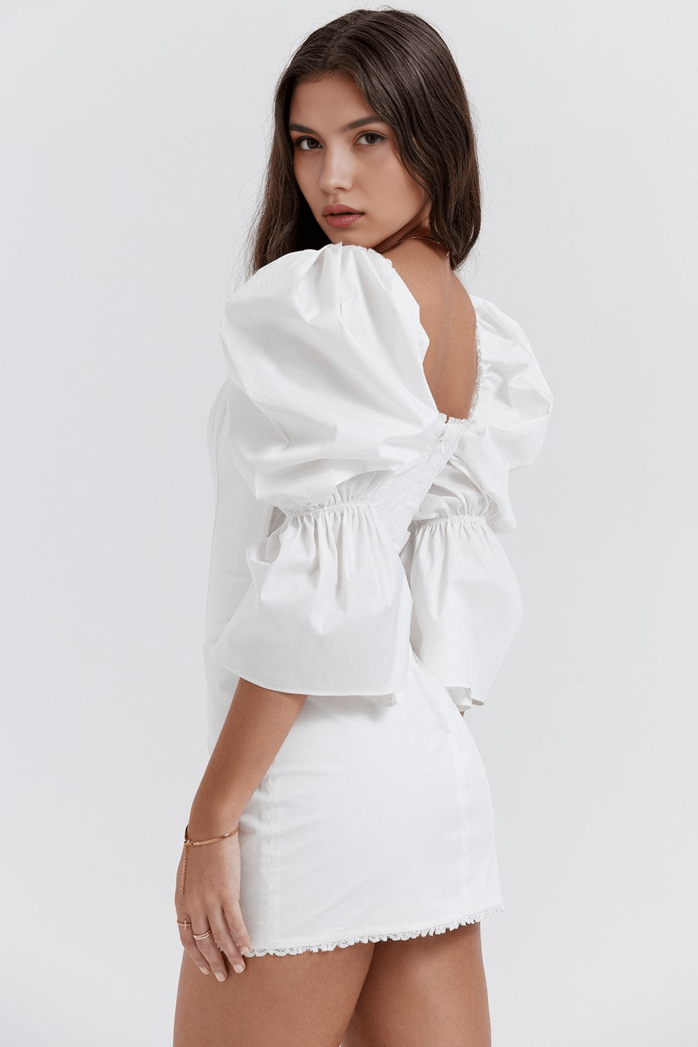 Square Neck Puff Sleeve Corset Mini Dress 4