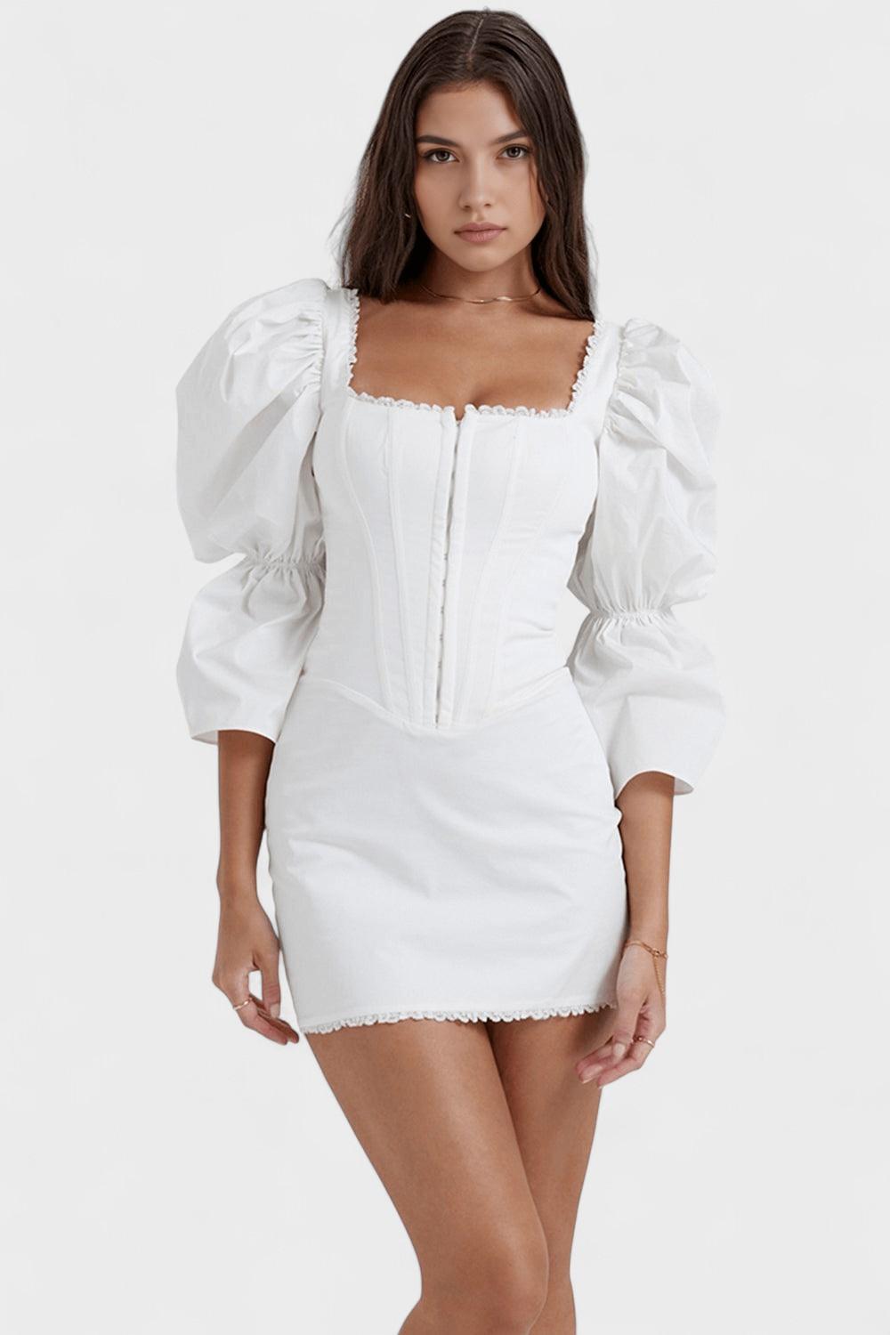 Square Neck Puff Sleeve Corset Mini Dress 2
