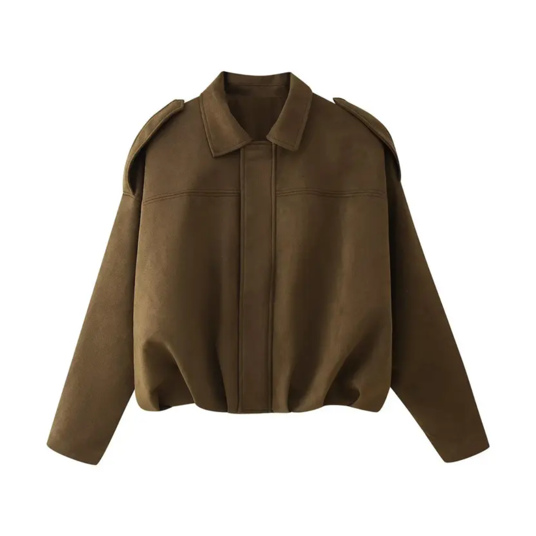 Suede Look Spread Collar Zip Front Bomber Jacket