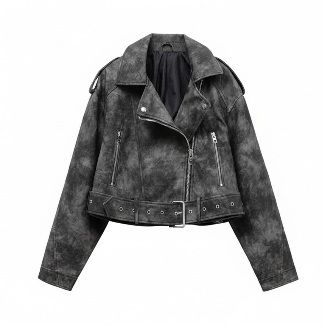 Faux Leather Belted Cropped Moto Jacket 8