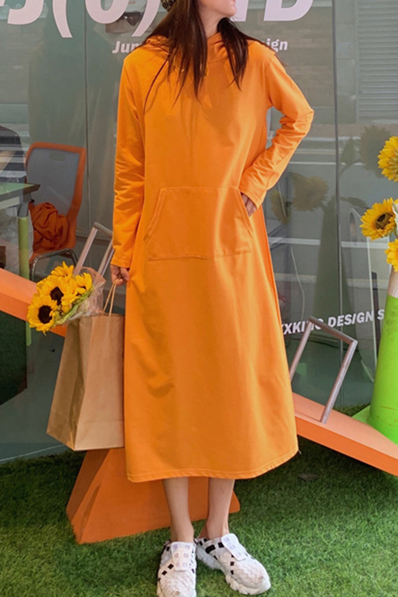 Candy Color Hoodie Dress